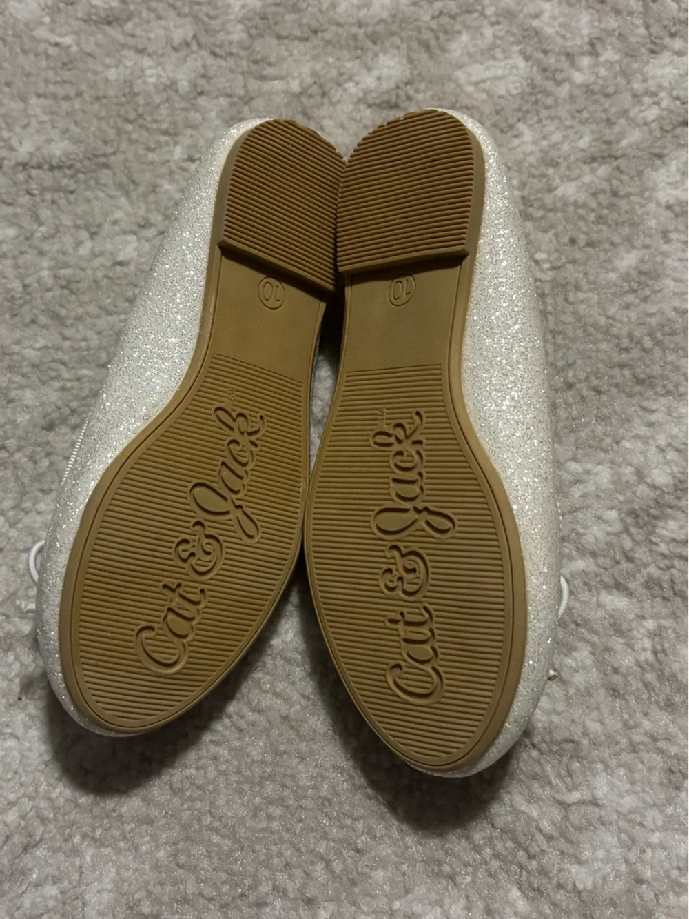 Sparkly White Ivory Mary Jane Ballet Flats w/ Bow Kid Girl Shoe Size 10 LIKE NEW